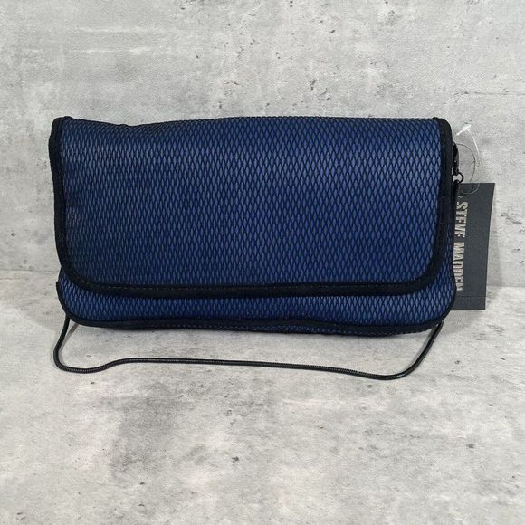 NEW STEVE MADDEN‎ BJEWEL FLAP WALLET BAG PURSE CLUTCH BLUE STITCH MSRP $58 - Picture 2 of 15